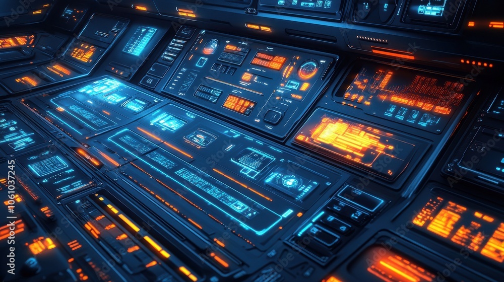 Illustration of a futuristic control panel filled with interactive ...