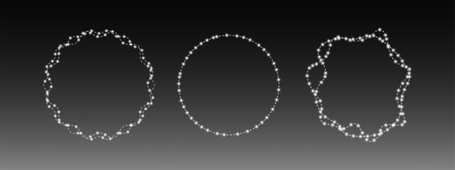 Wall Mural - Round garlands with silver shine on transparent background. Christmas silver sparkling lights garlands. Garlands with light effect. Vector EPS 10