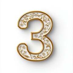 Golden Number 3 with Ornate Floral Design.