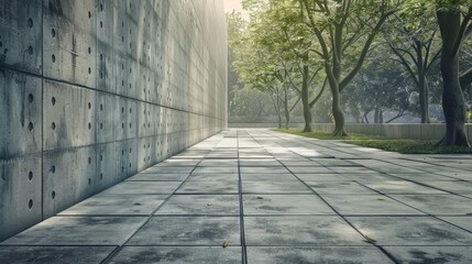 Wall Mural - Large concrete wall with tiled path and street in background.