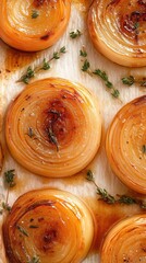 Wall Mural - Baked onions infused with balsamic vinegar and garnished with thyme on a white background