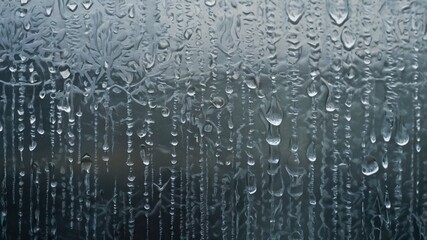 Wall Mural - closeup view capturing intricate condensation of fog on window glass surface, showcasing delicate pa