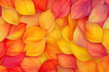 Wall Mural - Pattern of vibrant abstract autumn leaves in warm colors