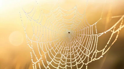 A spider web glistening with morning dew. The intricate design of the web is a testament to the spider's artistry.