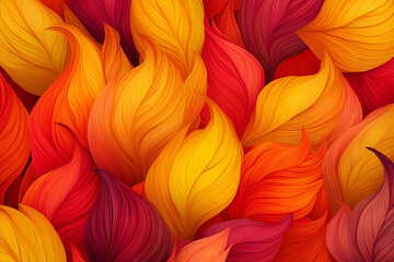 Wall Mural - Seamless pattern of red, orange and yellow autumn leaves