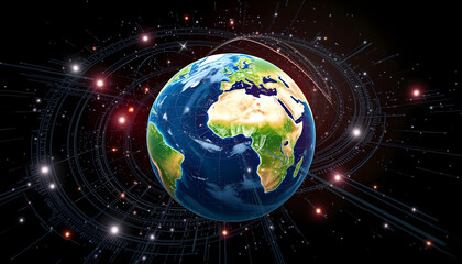 Wall Mural - spinning earth with digital data grid isolated with white highlights, png
