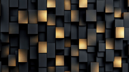 Wall Mural - Modern Black 3D Cuboids with Golden Grid Lines Creating Sophisticated Geometric Pattern