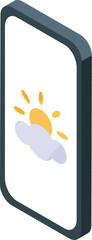 Wall Mural - sun behind cloud on smartphone screen, weather app isometric icon
