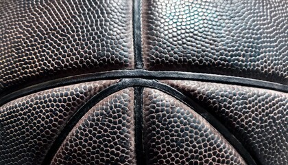 Close-up of a basketball's textured surface with black stitching.