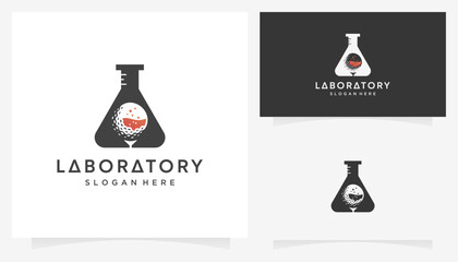 Combined vector of golf ball with lab glass icons symbols. Abstract shape ideas science and hobby lifestyle sport logo design graphic.