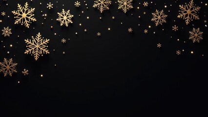 Wall Mural - Golden snowflakes on a black background with bokeh lights. Christmas festive background