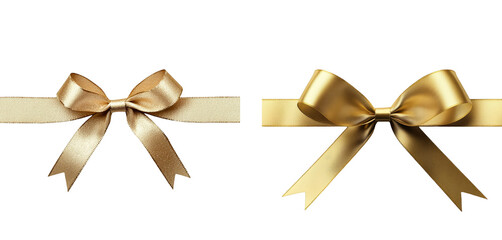 golden ribbon bows isolated on white background present decoration gift wrapping christmas birthday wedding anniversary celebration festive holiday design element elegance luxury shiny satin