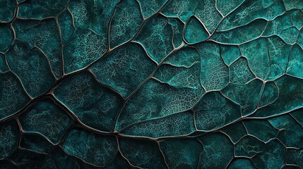 A close-up shot of the veins on an emerald green leaf, highlighting their intricate patterns and textures