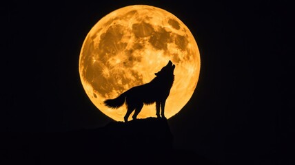 Wall Mural - Wolf howling at full moon created with Generative AI