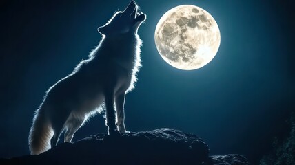 Wall Mural - Wolf howling at full moon created with Generative AI