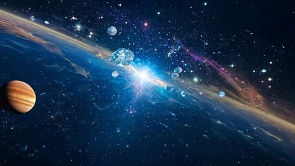 Wall Mural - Outer space view of planets, stars, and galaxy with Earth in the background. Astronomy and cosmic exploration concept