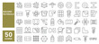 © M Design - Set of 50 line icons related to building materials, concrete, brick, sand, cement, tiles, wood, stones, metal, plastic, Editable stroke. Vector illustration