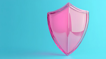 Wall Mural - A pink translucent shield on a blue background symbolizes protection, security, and digital safety in this 3d rendered stock photo. Cyber Fortress. Illustration