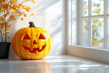 Halloween pumpkin, Jack O' Lantern with evil eyes, isolated on transparent background.