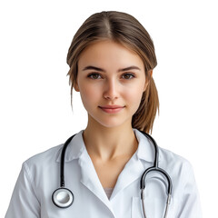 Portrait of young female doctor with stethoscope isolated on Transparency Background healthcare professional medical career concept friendly smiling woman physician general practitioner therapist