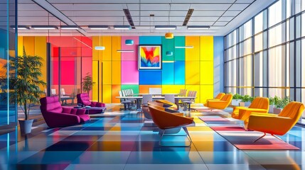 Creative, Vibrant Modern Office Interior Design Ideas: Commercial Corporate Spaces, Colorful Style, Ultra-Realistic, Fine Detail, Photorealistic 8K Concept