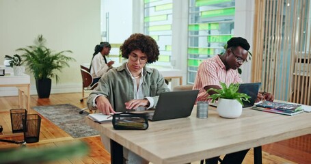 Aufkleber - College, student and notes with laptop for education, studying and online for thesis information. Journalism class, man and typing with digital for article project, research proposal or writing ideas