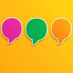 Three colorful speech bubbles on a yellow background.