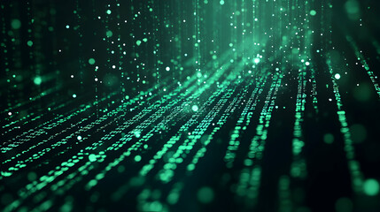 Abstract Green Digital Data Stream, code, binary, coding, algorithm, technology