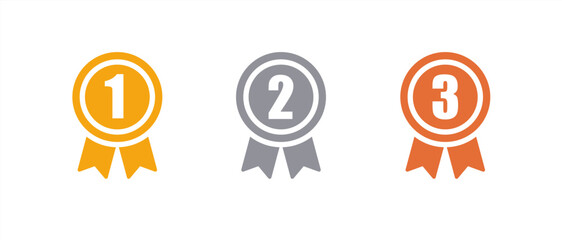 Poster - ranking medal icon illustration set. from 1st place to 3rd place (gold, silver, bronze) vector flat icon.
