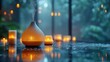 © starush - Aromatherapy diffuser and candles create a serene ambiance in a rainy setting, AI