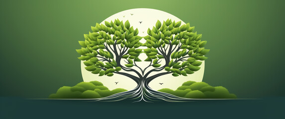 Image with stylized tree on a green background. Environment, sustainability and ecology concept