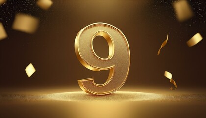 Happy 9 year birthday gold greeting background