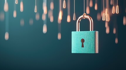 A dark background with binary code and a padlock icon, symbolizing data encryption and secure communication protocols.