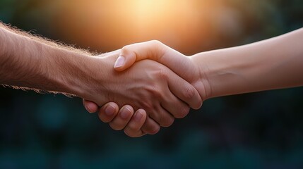 A close up of a handshake between two businesspeople, sealing a deal with a firm grip, conveying trust, partnership, and successful negotiations.