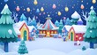 © Supriyanto - A whimsical winter village with colorful houses, a carousel, and festive decorations.