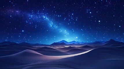 Starry Night over a Desert Landscape with Rolling Sand Dunes