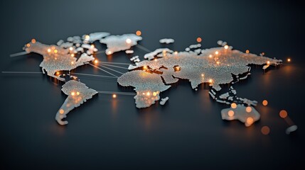 Wall Mural - A dark background with a brightly lit network of nodes and lines forming the shape of a world map, symbolizing the interconnectedness of the digital age.