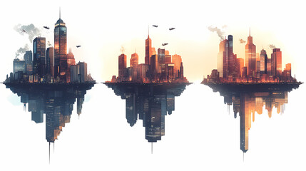 Wall Mural - Floating cityscapes isolated on transparent background perfect for urban and futuristic themed projects high quality and imaginative illustration for commercial use. Floating Cityscape. Illustration