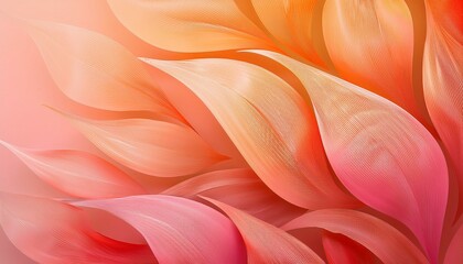 Wall Mural - Abstract background with soft pink and orange hues. This image features a pattern of delicate, flowing leaves, creating a calming and dreamy aesthetic.