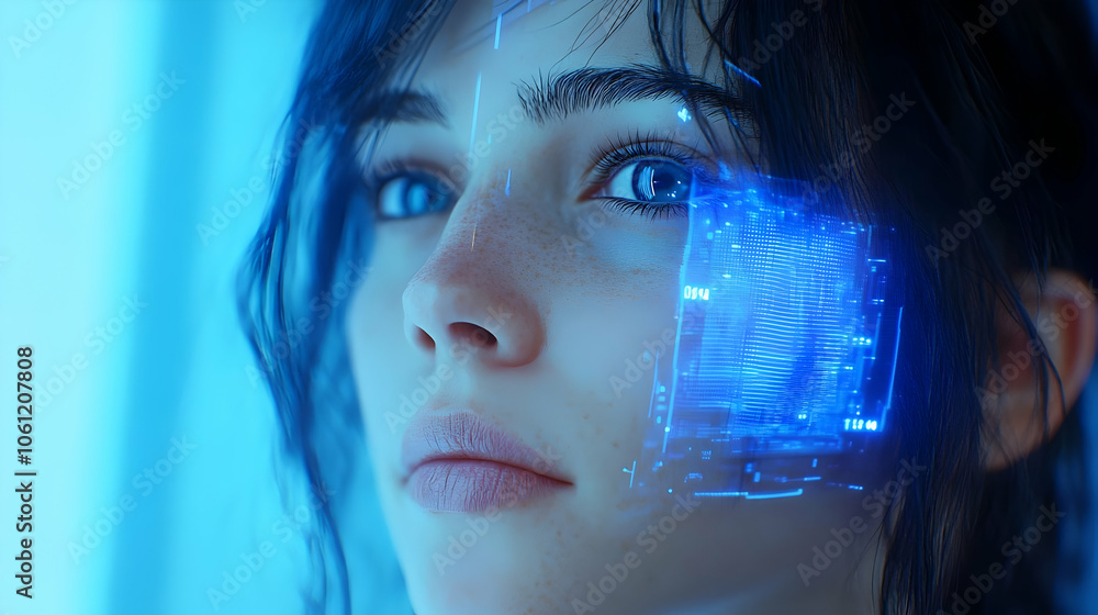 Digital Interface on Woman's Face Illustration