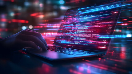 Laptop with Colorful Code on Screen - Illustration