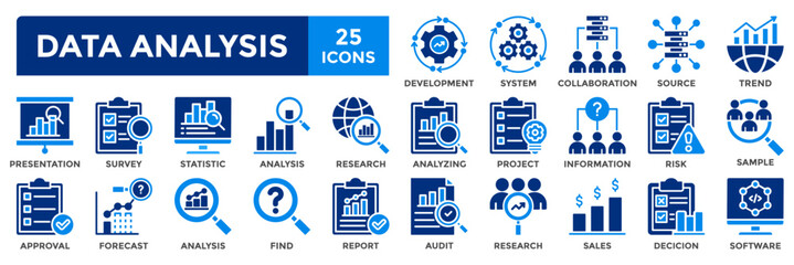 data analysis icon collection set. containing analysis,information, trend, forecast, decision,risk,r