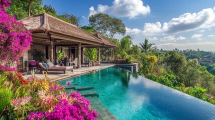 Poster - Infinity Pool Overlooking Lush Tropical Landscape