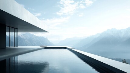 Poster - Modern Architecture with Infinity Pool and Mountain View