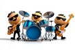 © Sanchai - a 2D cartoon illustration of a jazz band playing in a small club cozy and stylish white background