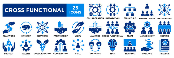 cross functional icon collection set. containing teamwork,collaboration,skill,project,management ico