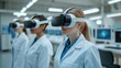 © Adul khotchasri - A group of individuals wearing VR headsets in lab coats, engaged in a virtual reality experience within a high-tech environment.