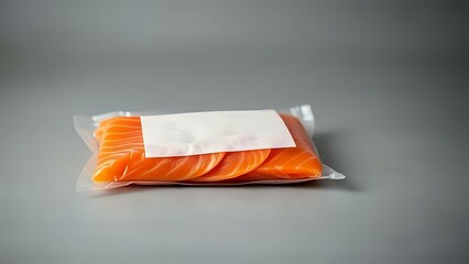 Wall Mural - Smoked Salmon Package on Grey Background