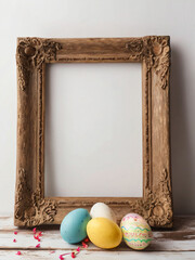 The wooden frame highlights the Easter theme.