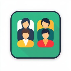 This simple app icon represents a concept for virtual collaboration, featuring diverse figures symbolizing teamwork and connectivity in a modern design.